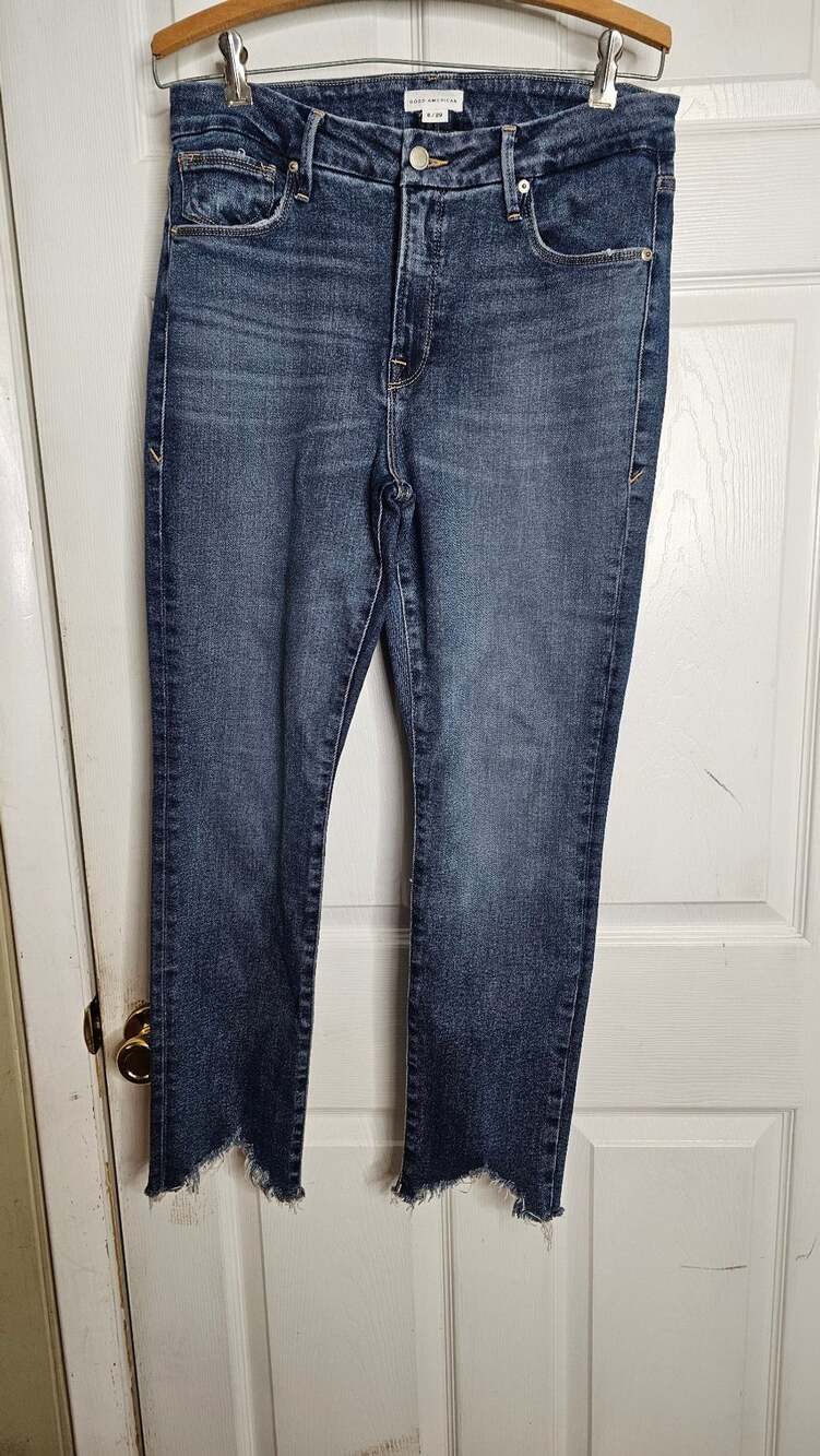 Women's Good American Good Legs Cigarette High Rise Raw Hem Straight Leg  Size 8